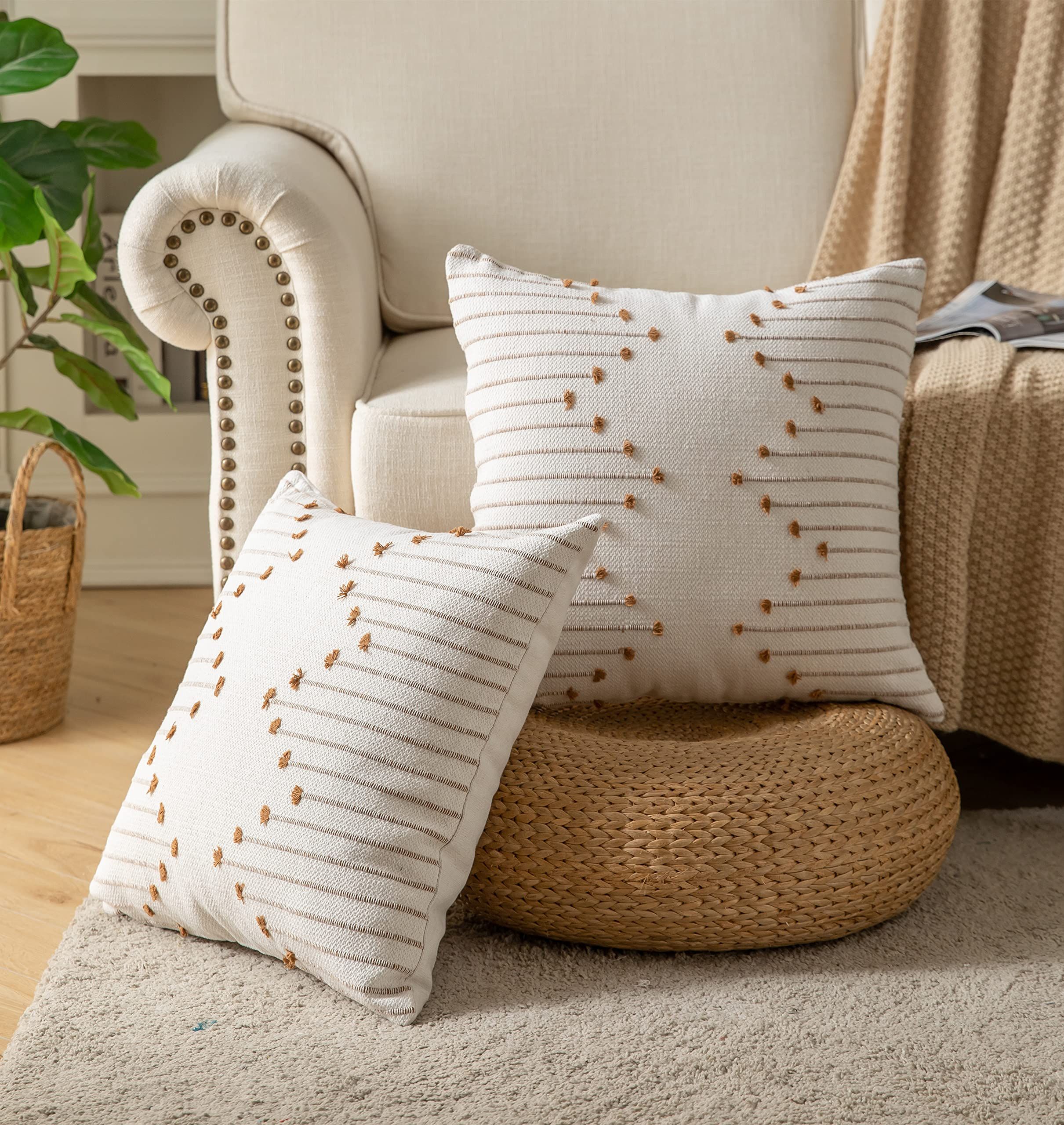2pcs Throw Pillow Covers 18x18 Set of 2 Neutral Decorative Textured Cushion view 3