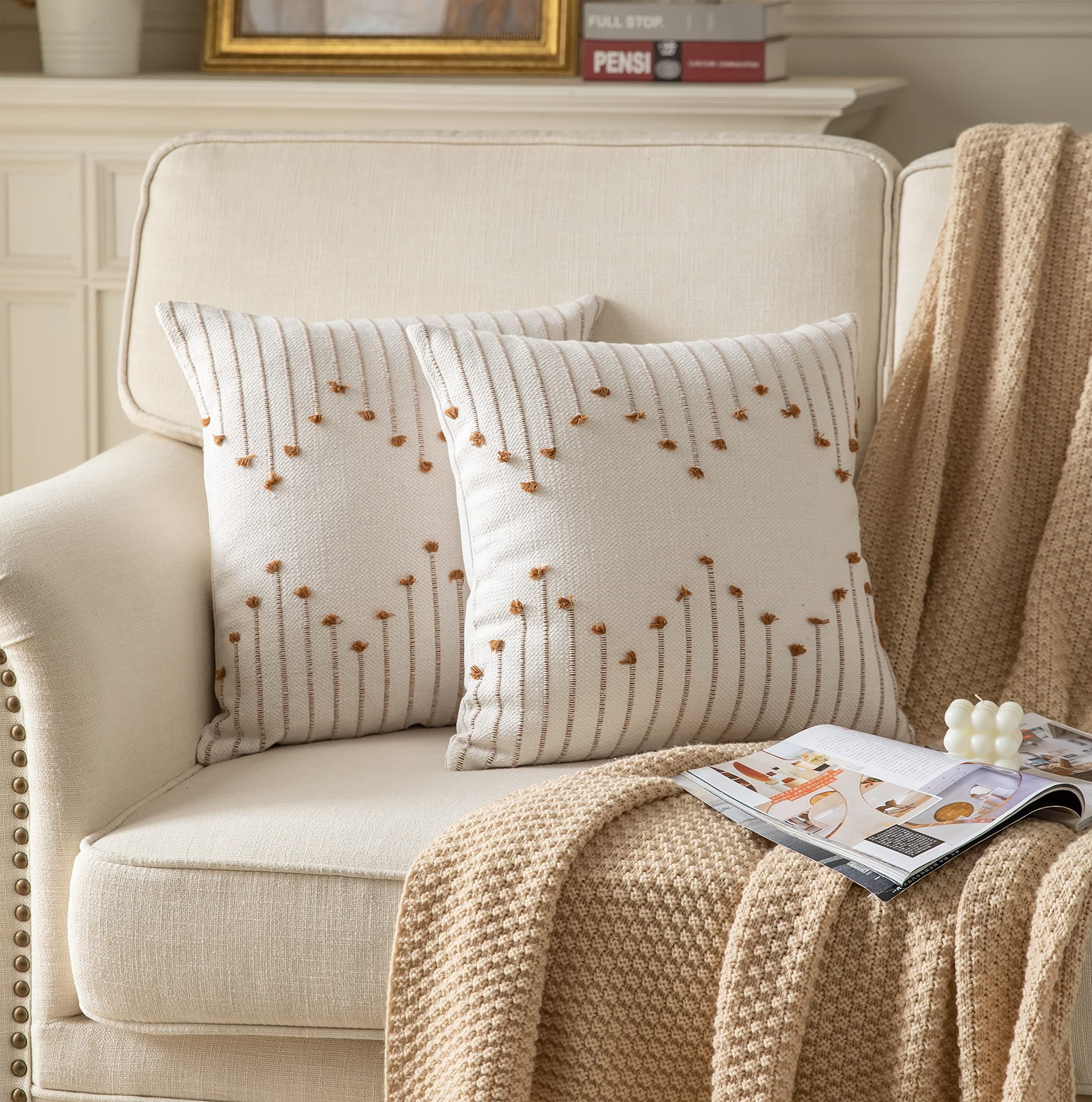 2pcs Throw Pillow Covers 18x18 Set of 2 Neutral Decorative Textured Cushion view 4