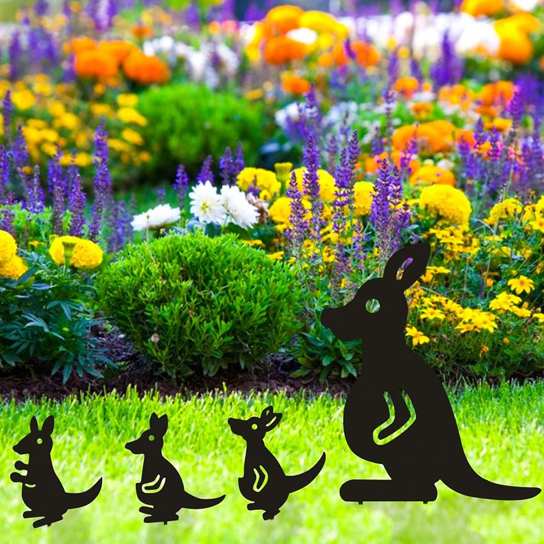4Pcs Metal Garden Stakes Garden Decoration Kangaroo Family Animal Black view 2