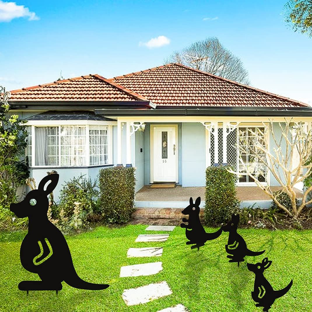 4Pcs Metal Garden Stakes Garden Decoration Kangaroo Family Animal Black view 3