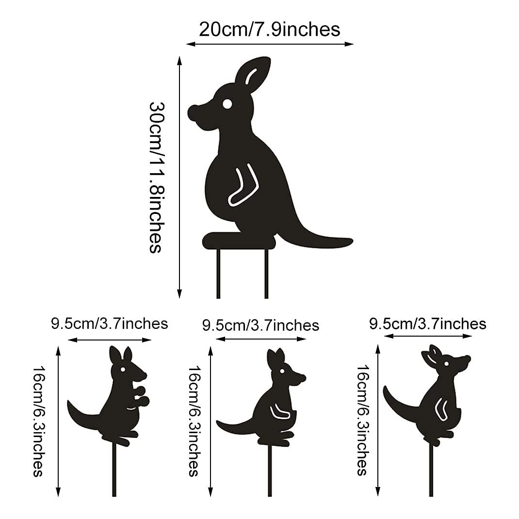 4Pcs Metal Garden Stakes Garden Decoration Kangaroo Family Animal Black view 5