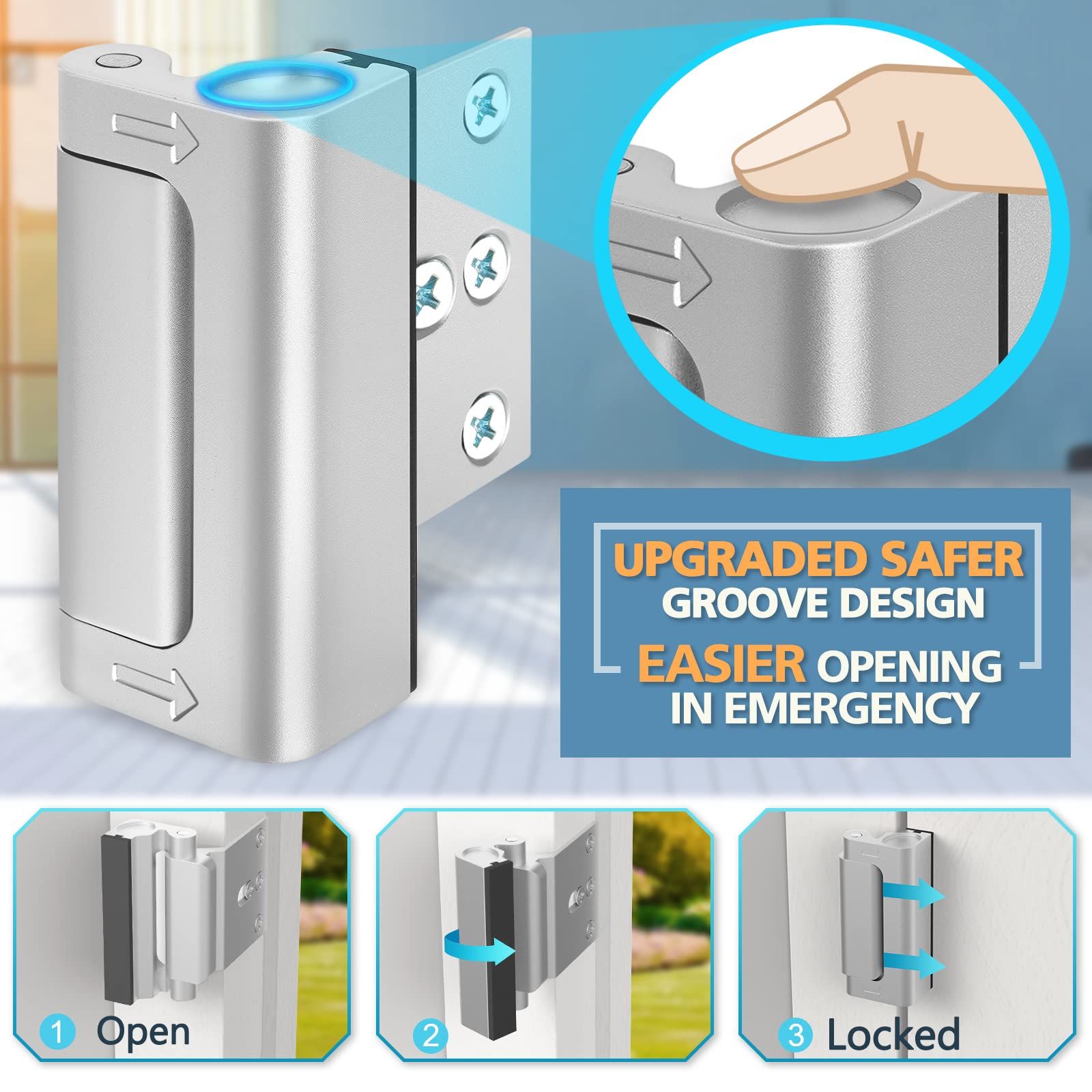 Home Security Door Reinforcement Lock - Safety Child Proof Door Locks with 8 view 2