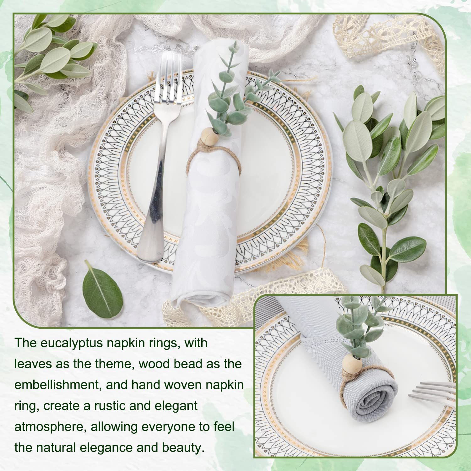 Rings Set of 12, Farmhouse Napkin Rings Eucalyptus Napkin Rings Wooden Napkin view 4