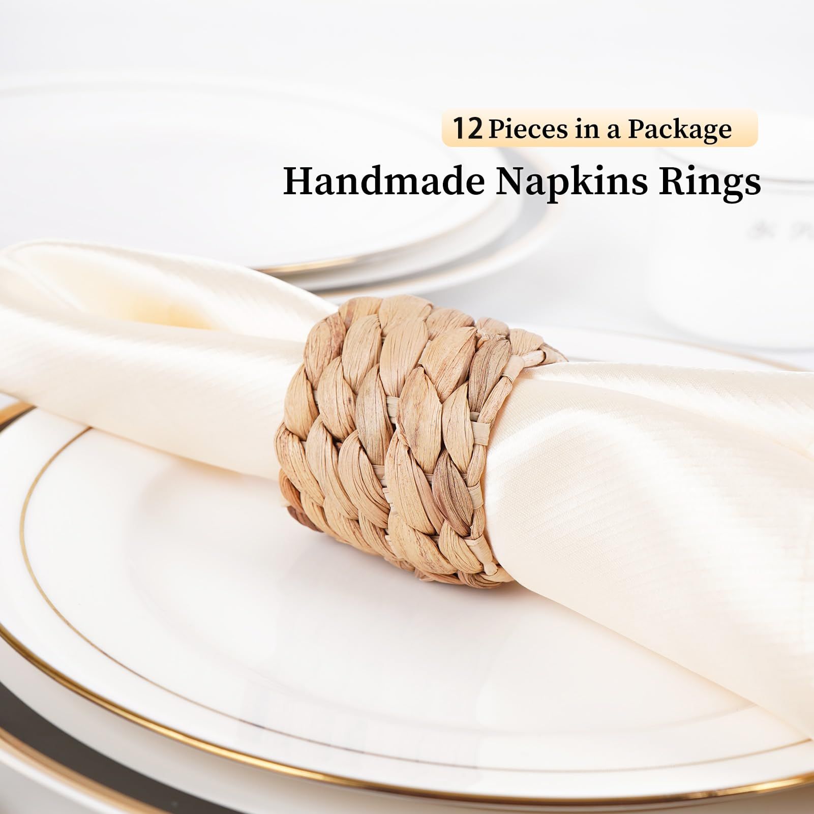 Rings Set of 12, Farmhouse Napkin Rings Table Decor Handmade by Natural Water view 2