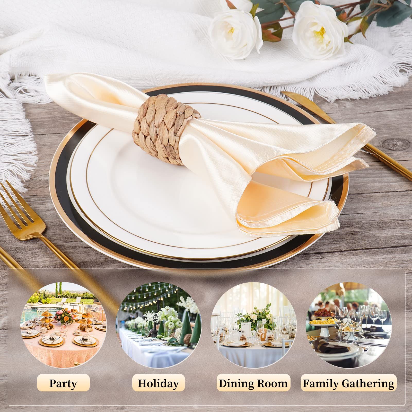 Rings Set of 12, Farmhouse Napkin Rings Table Decor Handmade by Natural Water view 3