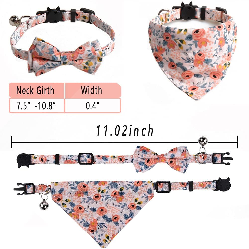 2 Pcs Sets Cat Collar Bandana Bells Set view 2