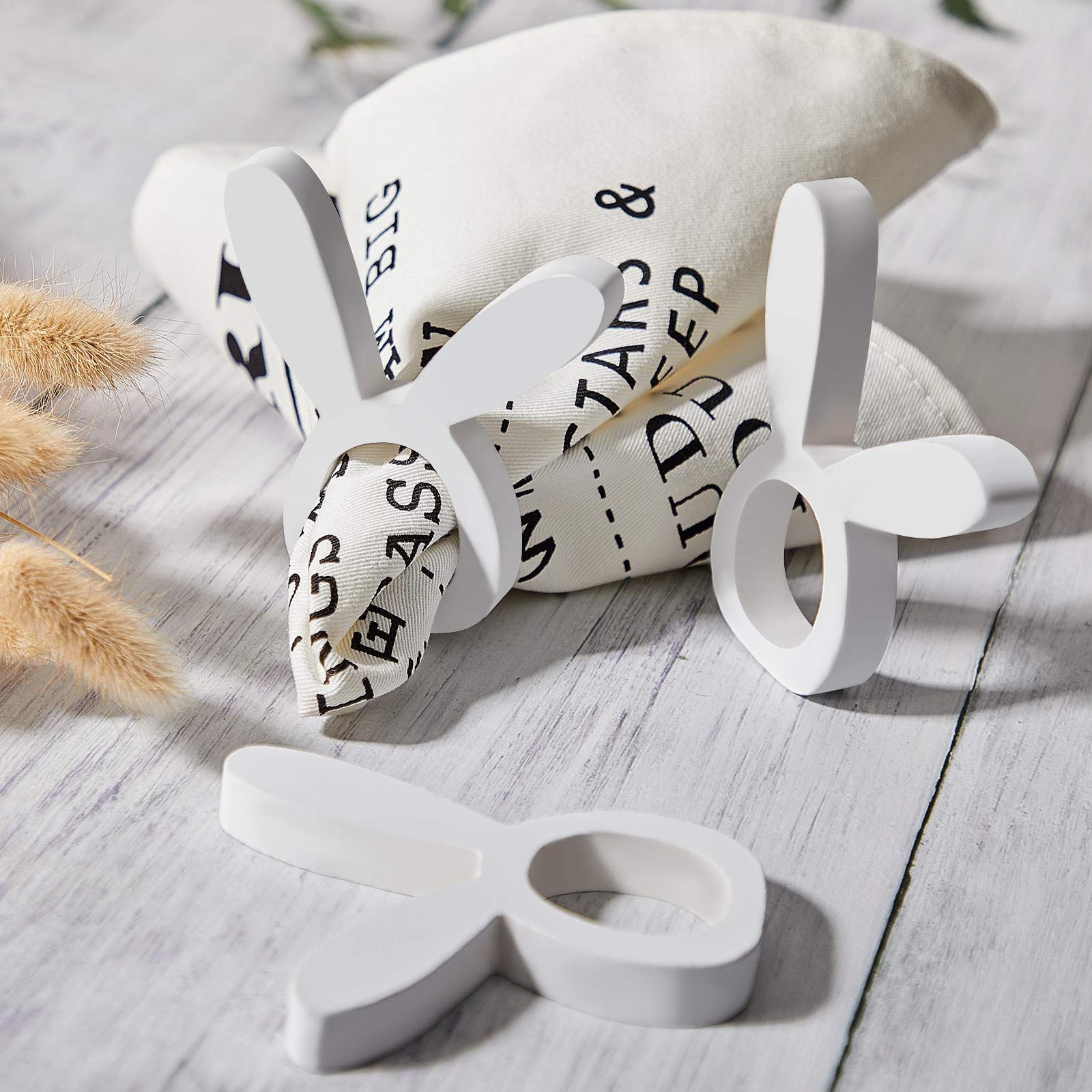 8 Pieces Wooden Easter Bunny Rabbit Napkin Rings Wooden Dinner Easter Napkins view 2