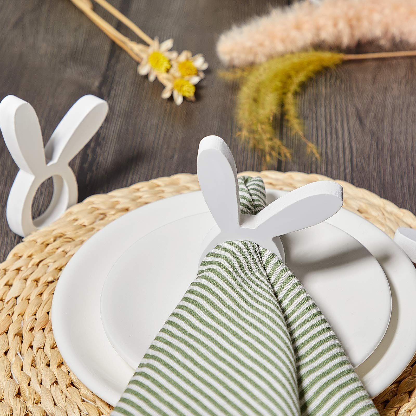 8 Pieces Wooden Easter Bunny Rabbit Napkin Rings Wooden Dinner Easter Napkins view 3