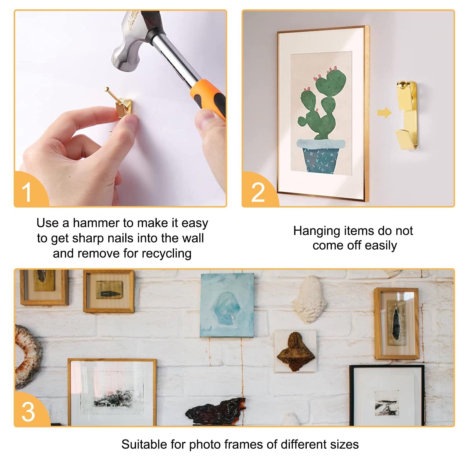 Picture Hangers, 180pcs Picture Hooks with Nails, 10-100lbs Picture Hanging view 3