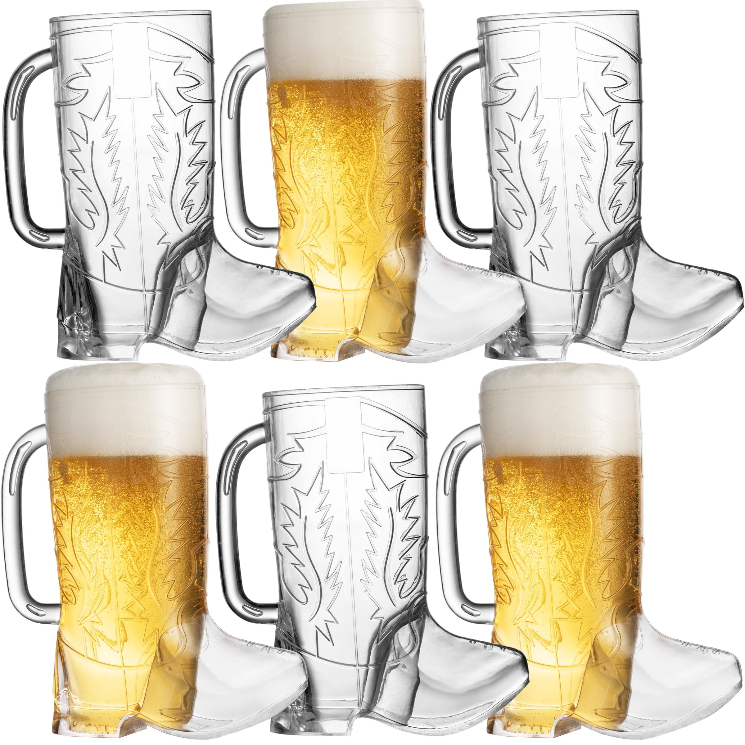 Cowboy Boot Cups - (Pack of 6) 17oz Cowboy and Cowgirl Drink Mugs