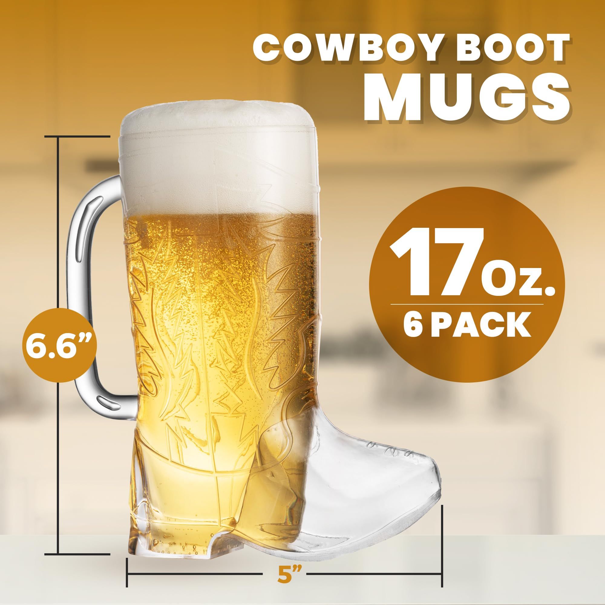 Cowboy Boot Cups - (Pack of 6) 17oz Cowboy and Cowgirl Drink Mugs view 2