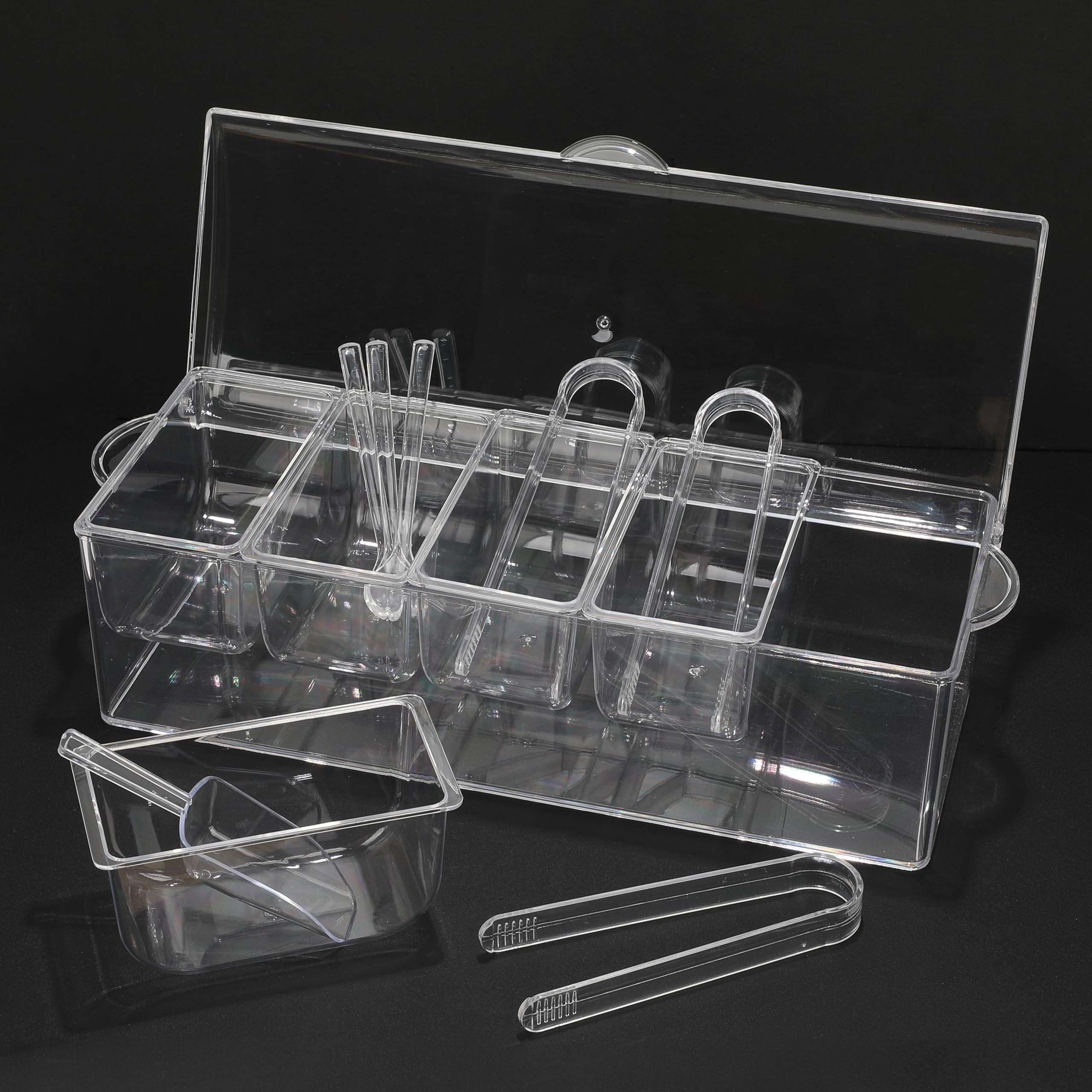 5 Compartment Ice Chilled Condiment Server with Hinged Lid view 3