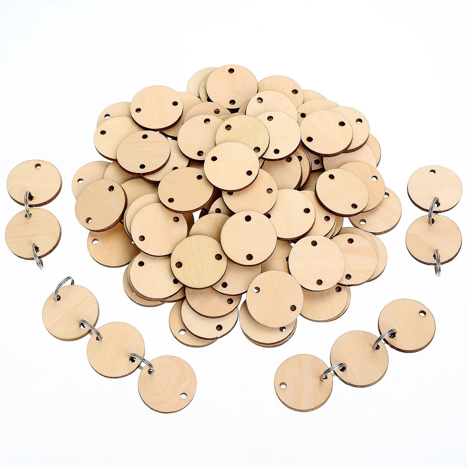 100 Pieces Round Wooden Discs with Holes Birthday Board Tags and 100 Pieces 15 view 4