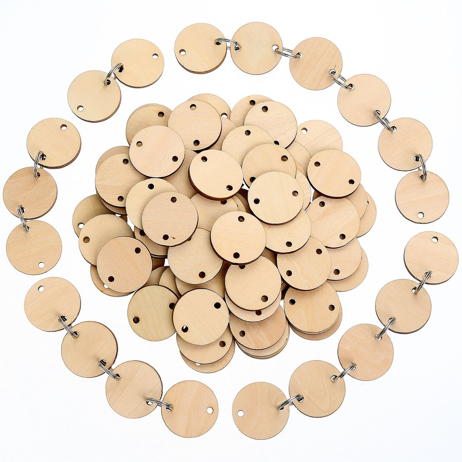 100 Pieces Round Wooden Discs with Holes Birthday Board Tags and 100 Pieces 15 view 5