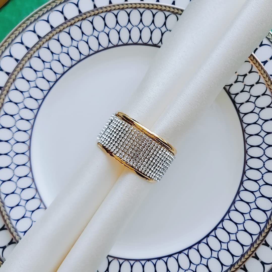 Silver Diamond Glod Napkin Rings Set of 6 view 3