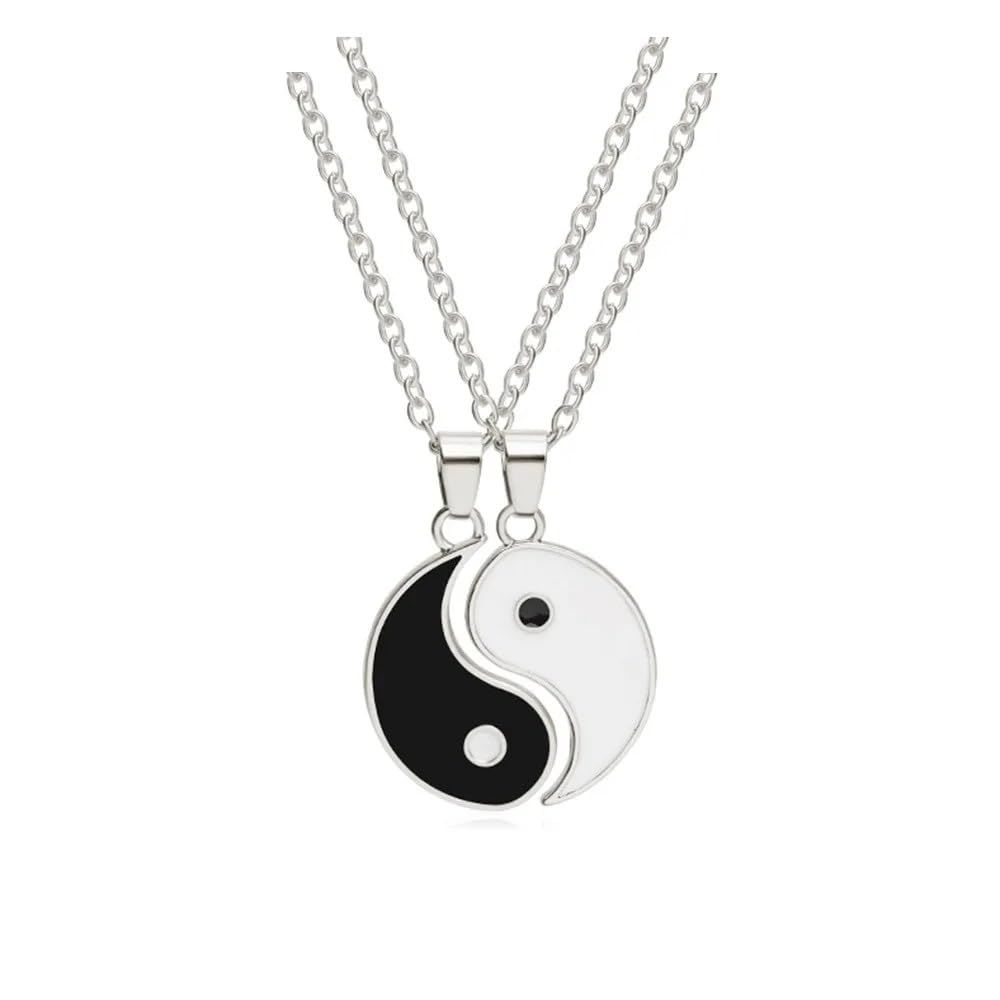 Enamel Yin Yang Charm Chain Necklace Set For 2