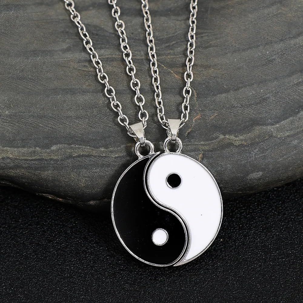Enamel Yin Yang Charm Chain Necklace Set For 2 view 3