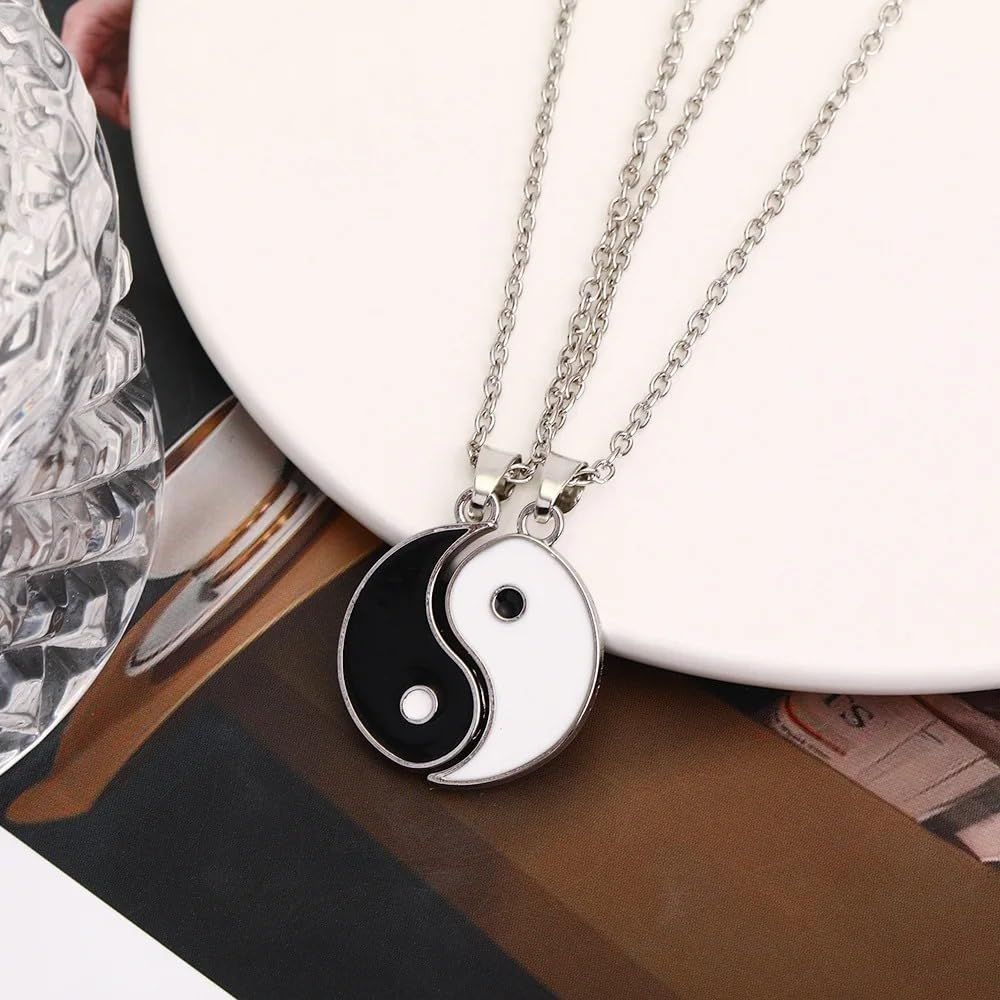 Enamel Yin Yang Charm Chain Necklace Set For 2 view 4