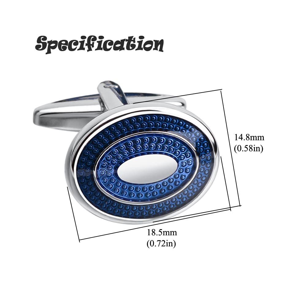 Oval Navy Blue Cufflinks for Men Silver Plated view 2