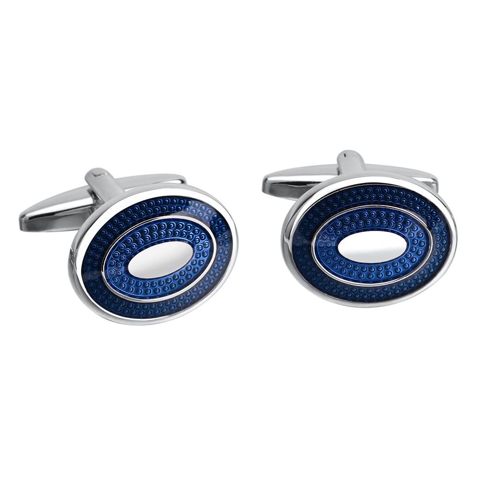 Oval Navy Blue Cufflinks for Men Silver Plated view 4