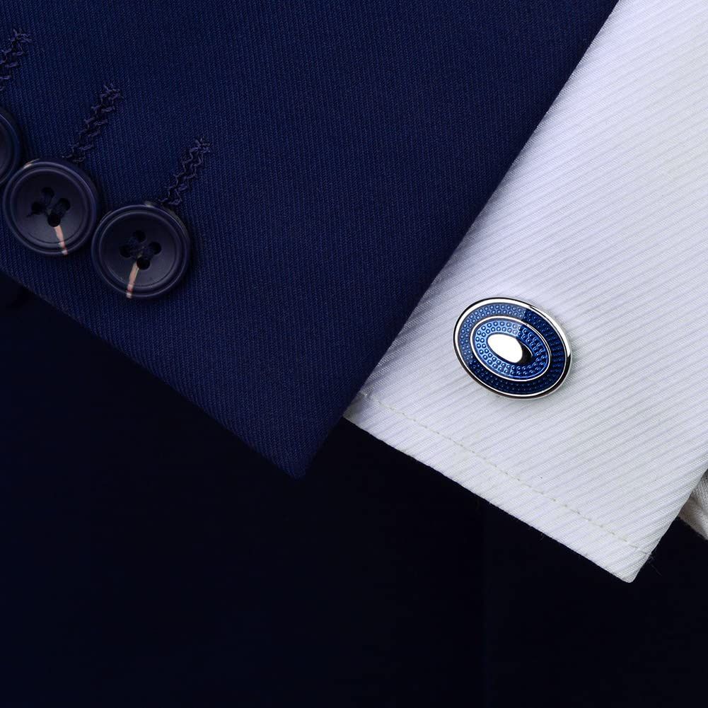 Oval Navy Blue Cufflinks for Men Silver Plated view 5