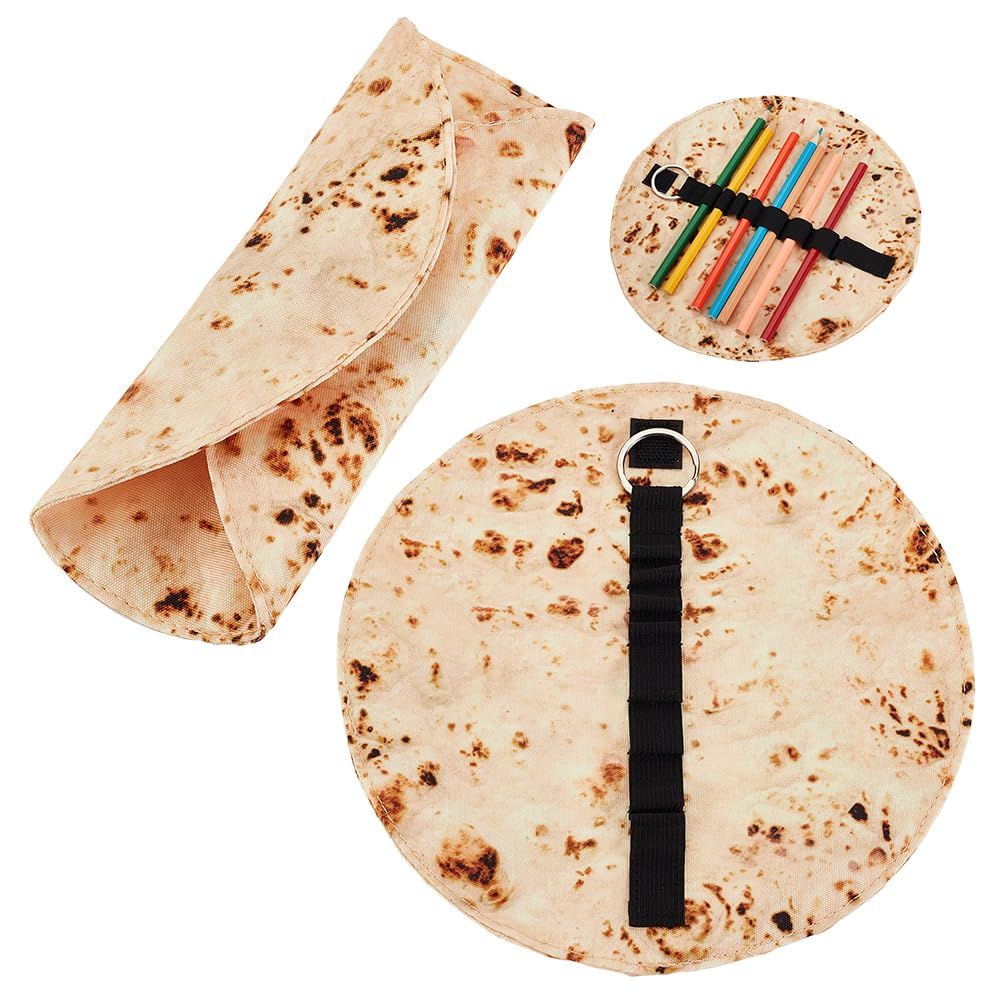 2Pcs Funny Pencil Case Holder Roll Canvas Pencil Pouch Pancake Canvas Pen Roll