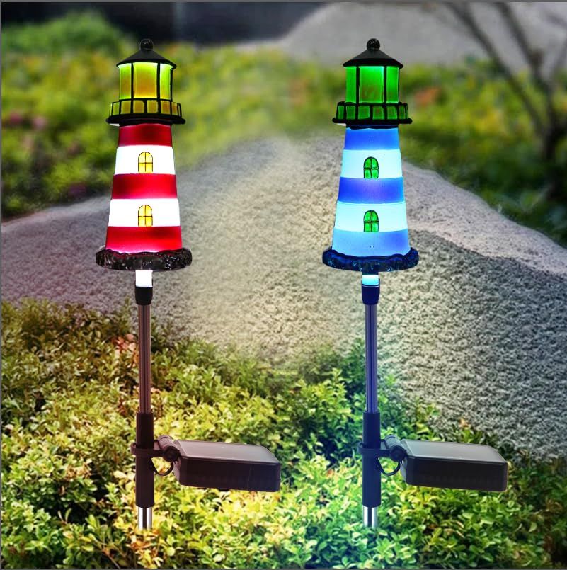 Solar Outdoor Lights,2 Pack Lighthouse Solar Lights Outdoor Waterproof, Solar