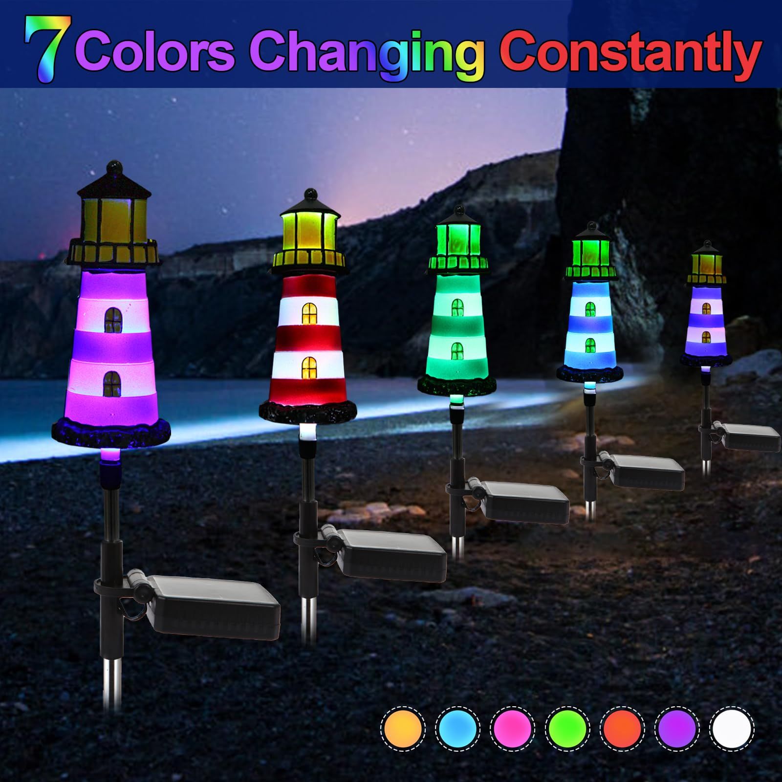 Solar Outdoor Lights,2 Pack Lighthouse Solar Lights Outdoor Waterproof, Solar view 2