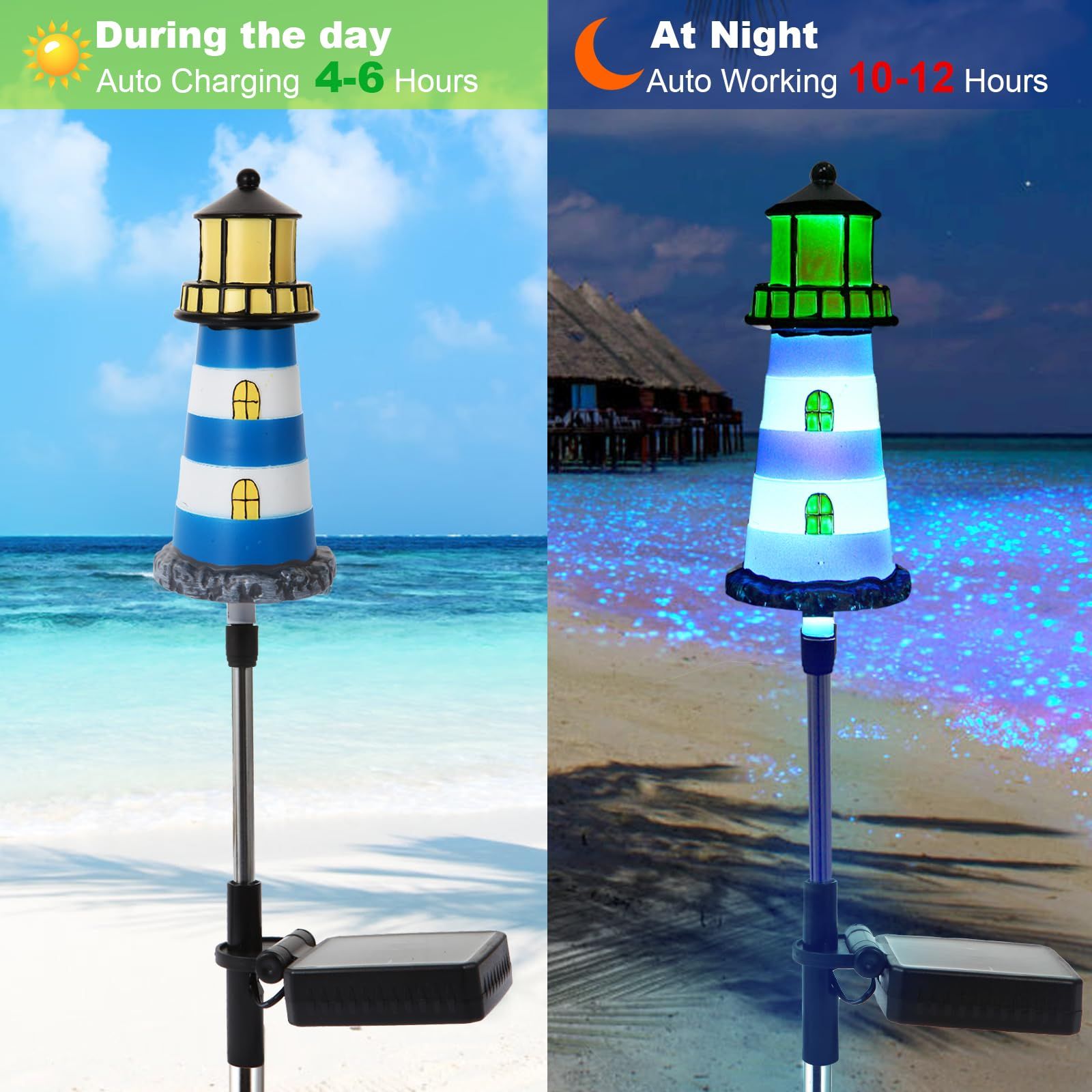 Solar Outdoor Lights,2 Pack Lighthouse Solar Lights Outdoor Waterproof, Solar view 4