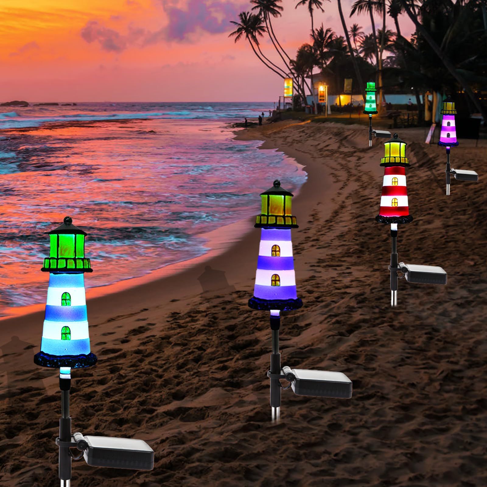 Solar Outdoor Lights,2 Pack Lighthouse Solar Lights Outdoor Waterproof, Solar view 5