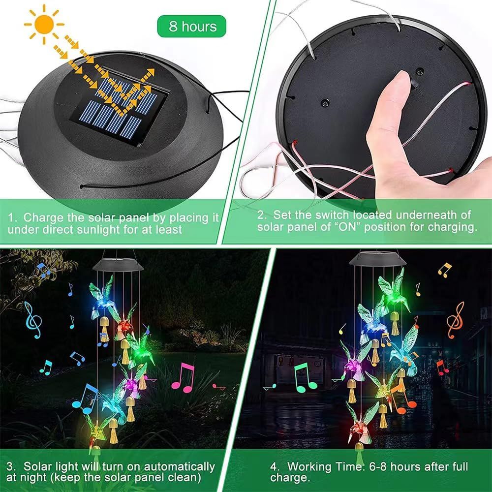 Solar Hummingbird Decorative Wind Chime Light with Bell， A Gift for Friends view 3