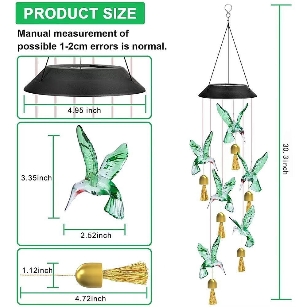 Solar Hummingbird Decorative Wind Chime Light with Bell， A Gift for Friends view 5