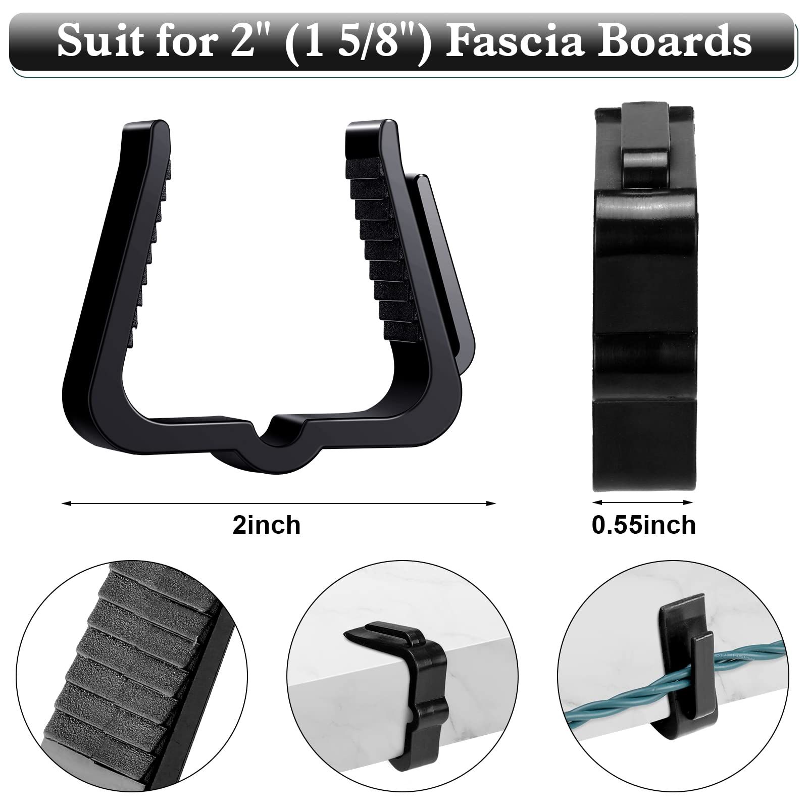 Christmas Light Clips Outdoor Hooks 1 5/8 inch Fascia Boards Hanger Plastic view 2