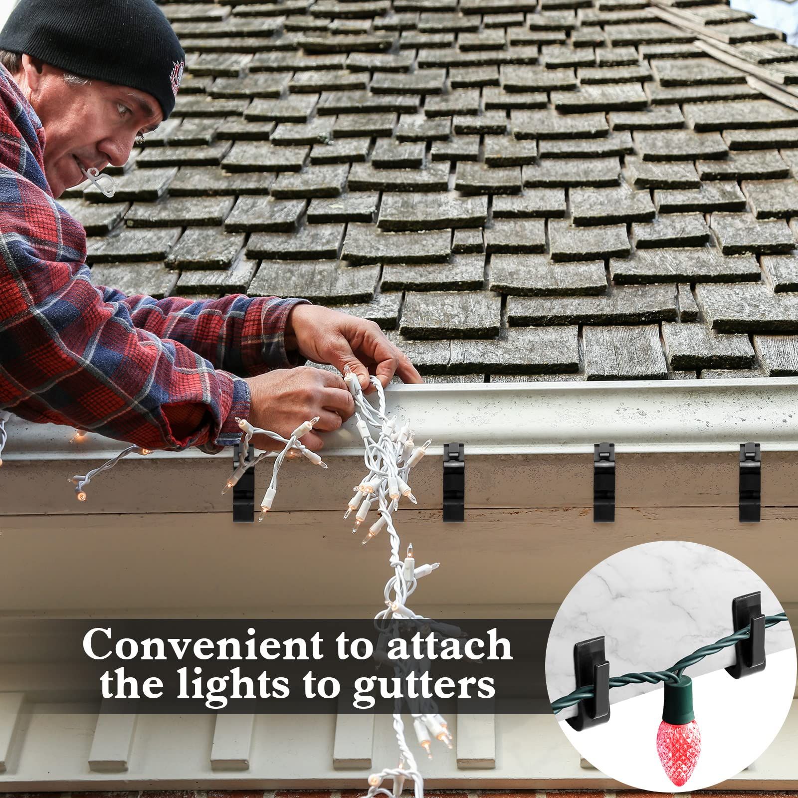 Christmas Light Clips Outdoor Hooks 1 5/8 inch Fascia Boards Hanger Plastic view 5