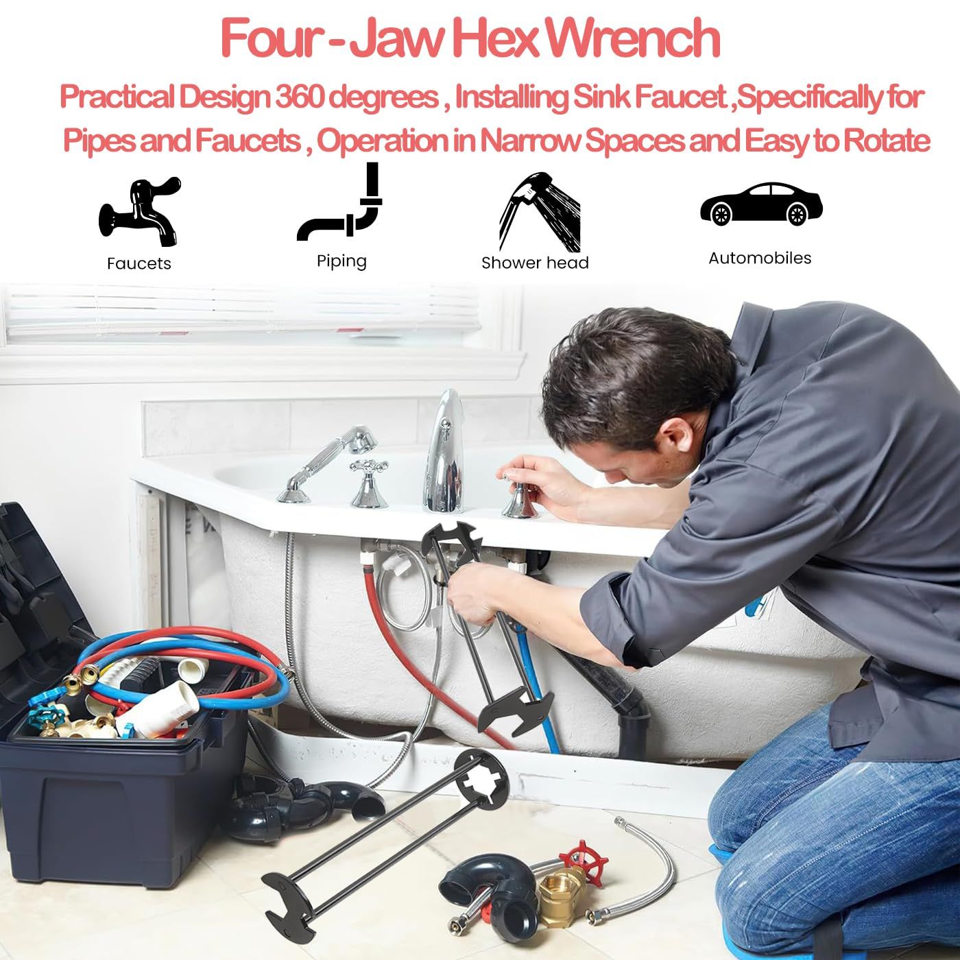 2Pcs Multifunctional Basin Wrench view 2