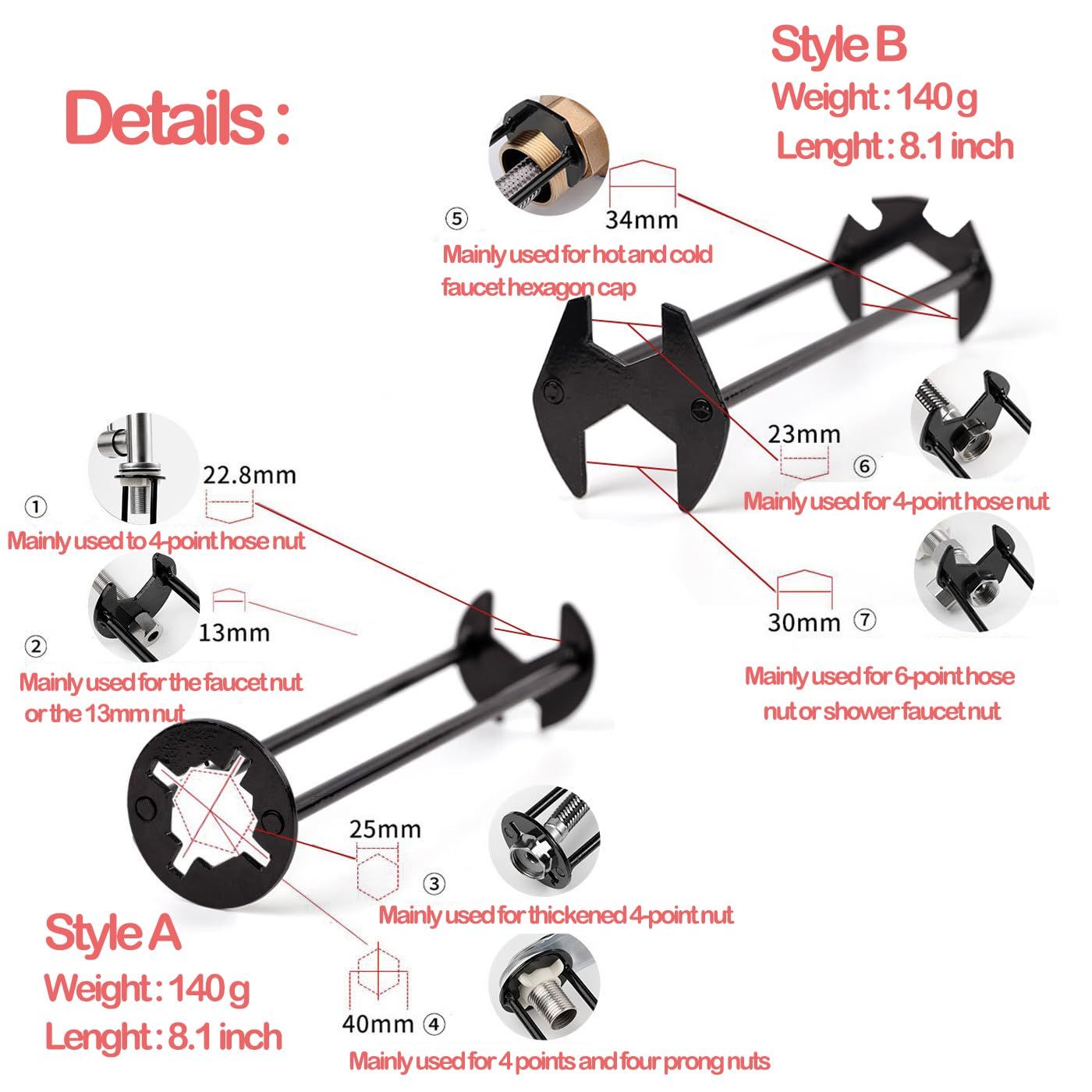 2Pcs Multifunctional Basin Wrench view 5