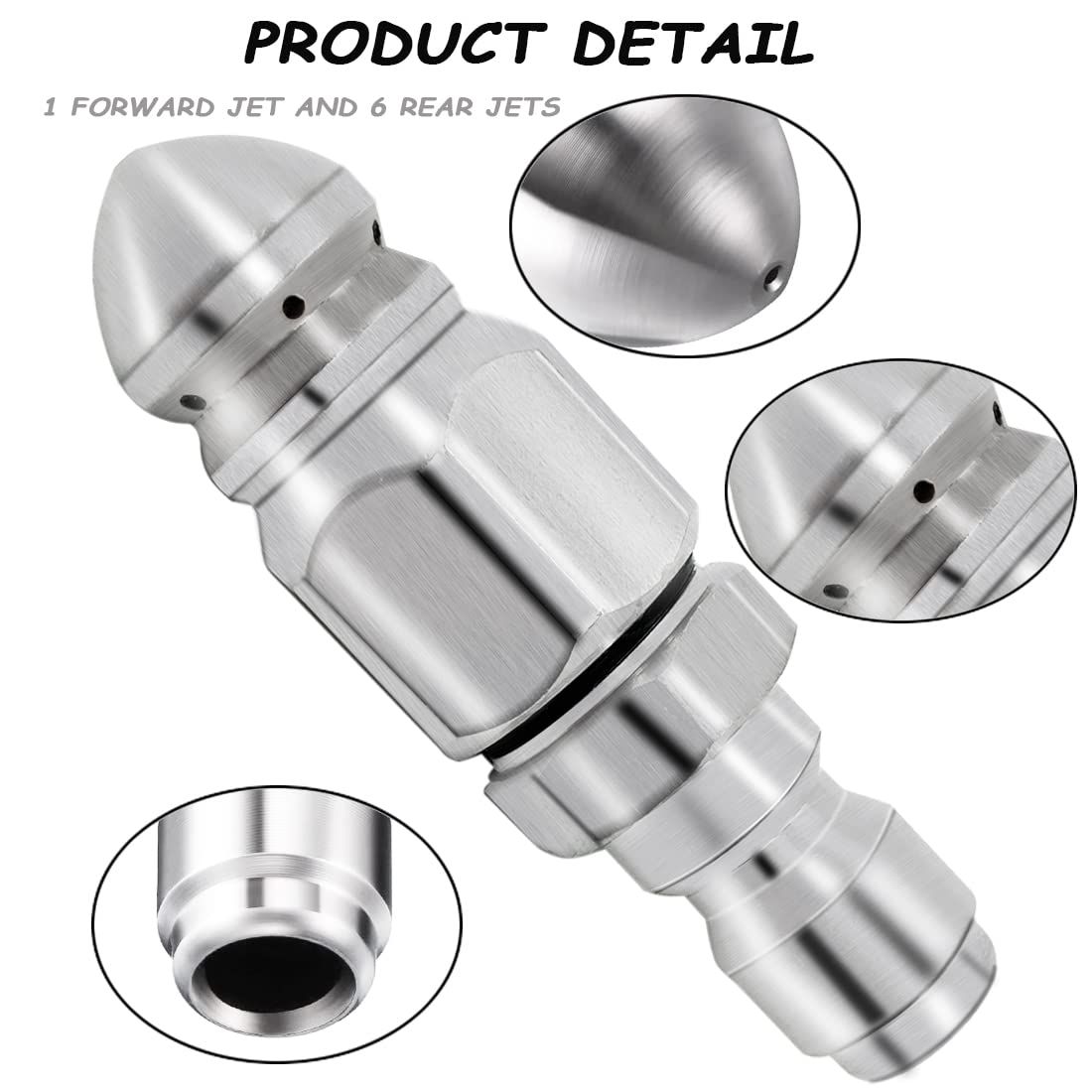 2 Pack 5000 PSI Sewer Jet Nozzle Stainless Steel 1/4 Inch Pressure Washer view 3
