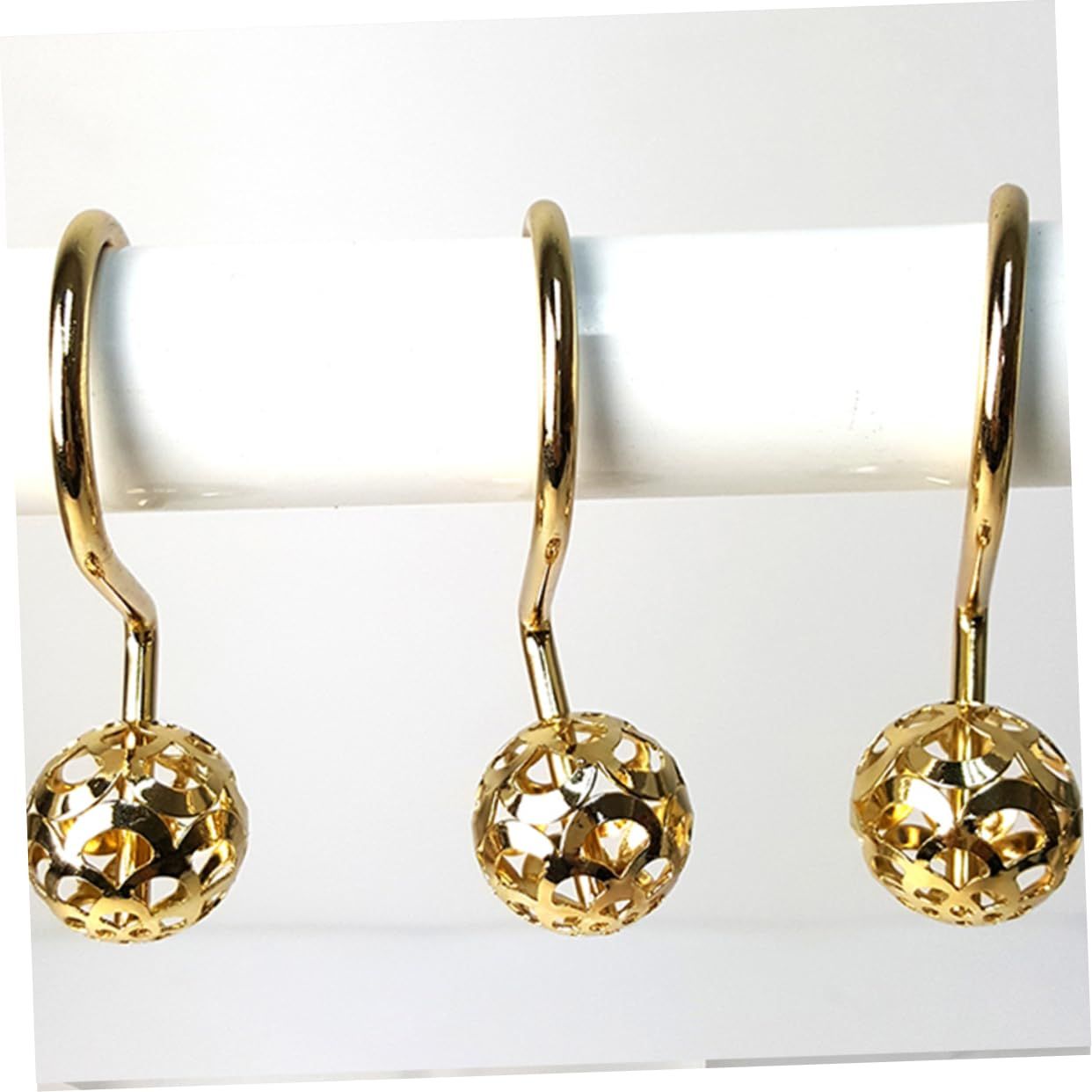 12 Count Gold Shower Curtain Rings Hooks Easy Roller Ball Shower Curtain Rings view 2