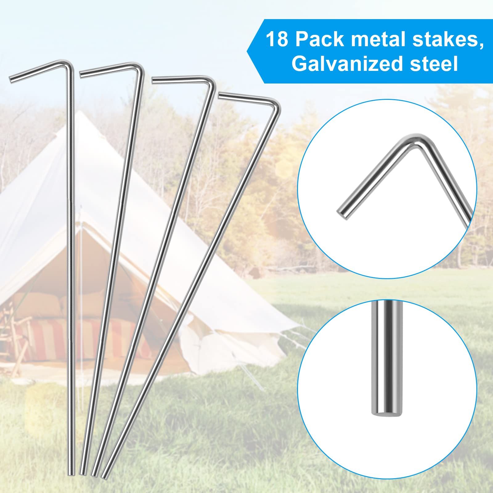 18 Pack Tent Stakes, Stakes for Outdoor Decorations, Tent Stakes Heavy Duty view 3