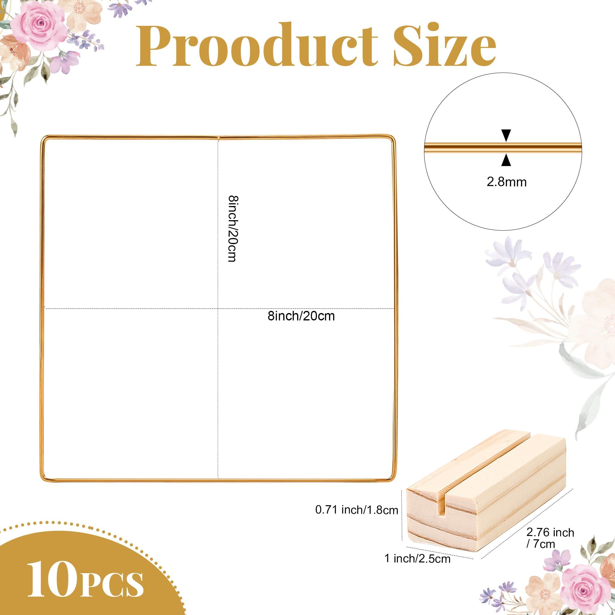 10 PCS 8 Inch Square Metal Floral Hoop Centerpiece for Table with Wooden Place view 2