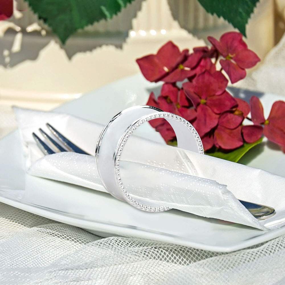 12 Pcs Stainless Steel Bead Side Napkin Rings Delicate Buckles (Silver) not view 3