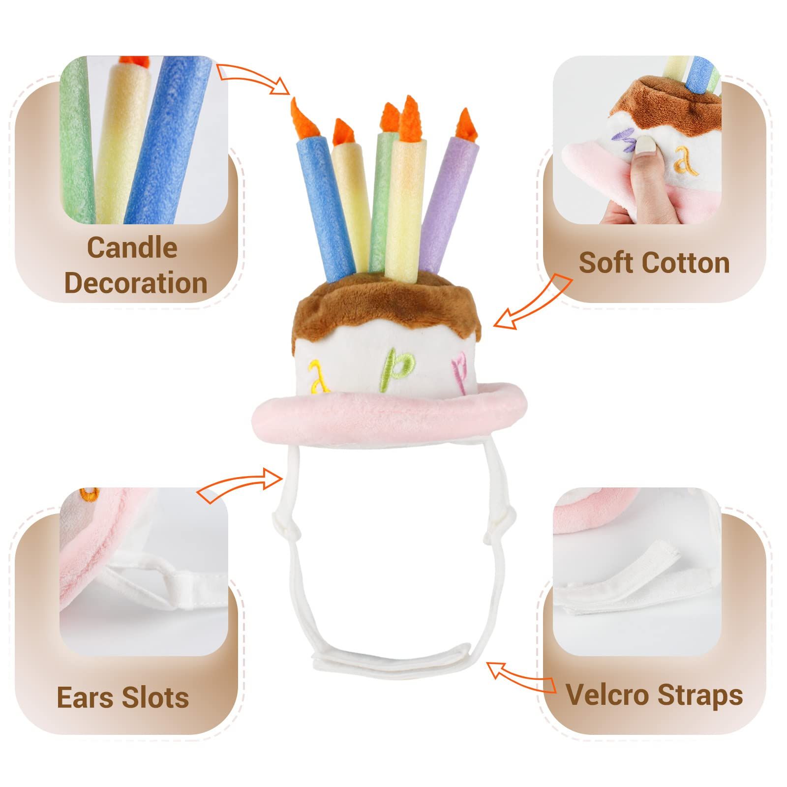 Dog Birthday Hat, Pet Birthday Cake Hat with Candle for Dog Cat Party Costume view 2