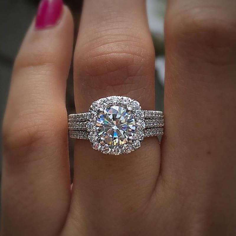Fashion Jewelry Shiny Full Diamond Ring Round Cubic Zirconia Anniversary view 2