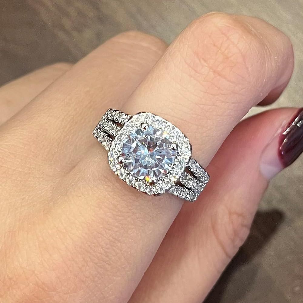 Fashion Jewelry Shiny Full Diamond Ring Round Cubic Zirconia Anniversary view 4