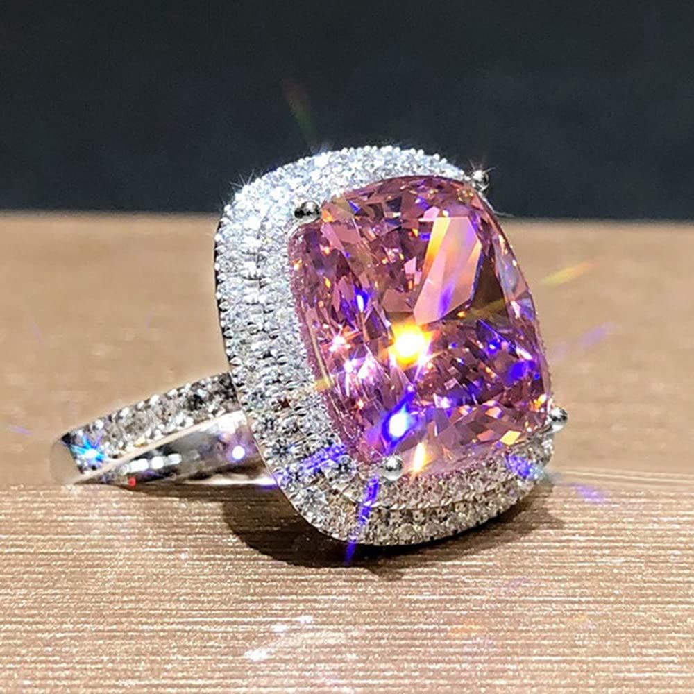 Plated Princess Cut Pink Ring with AAA White Cubic Zirconia Full Diamond Ring view 2