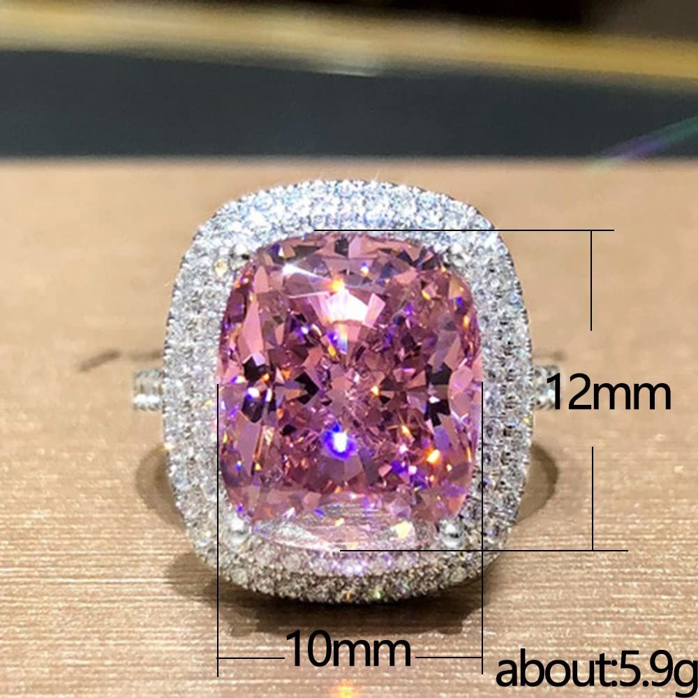 Plated Princess Cut Pink Ring with AAA White Cubic Zirconia Full Diamond Ring view 3