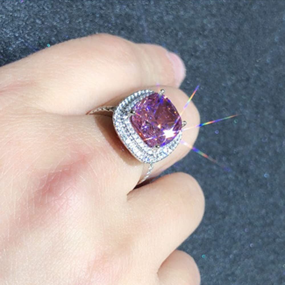 Plated Princess Cut Pink Ring with AAA White Cubic Zirconia Full Diamond Ring view 4