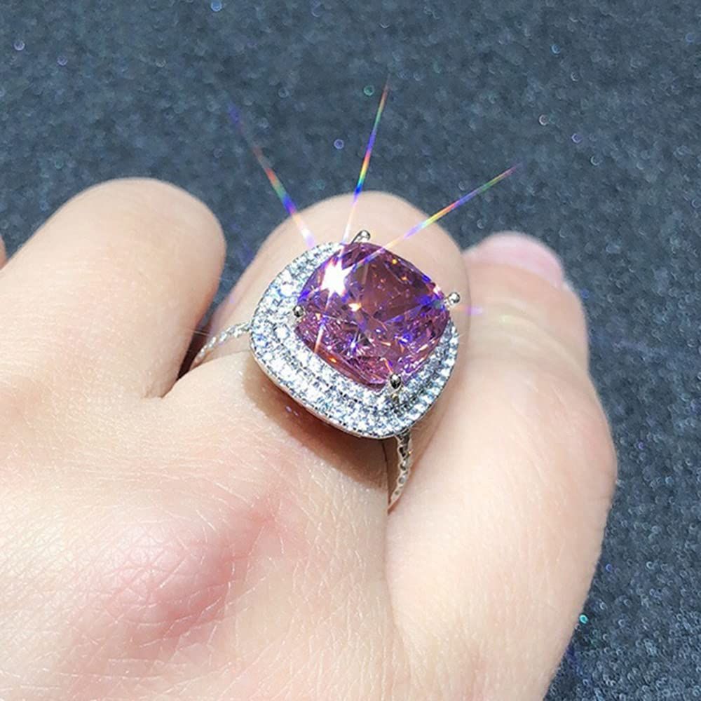 Plated Princess Cut Pink Ring with AAA White Cubic Zirconia Full Diamond Ring view 5