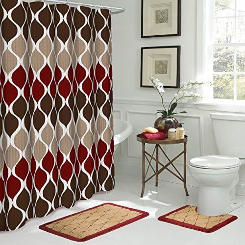 Brown Geometric Shower Curtain Red Tan Creative Home Textured Modern Home view 4