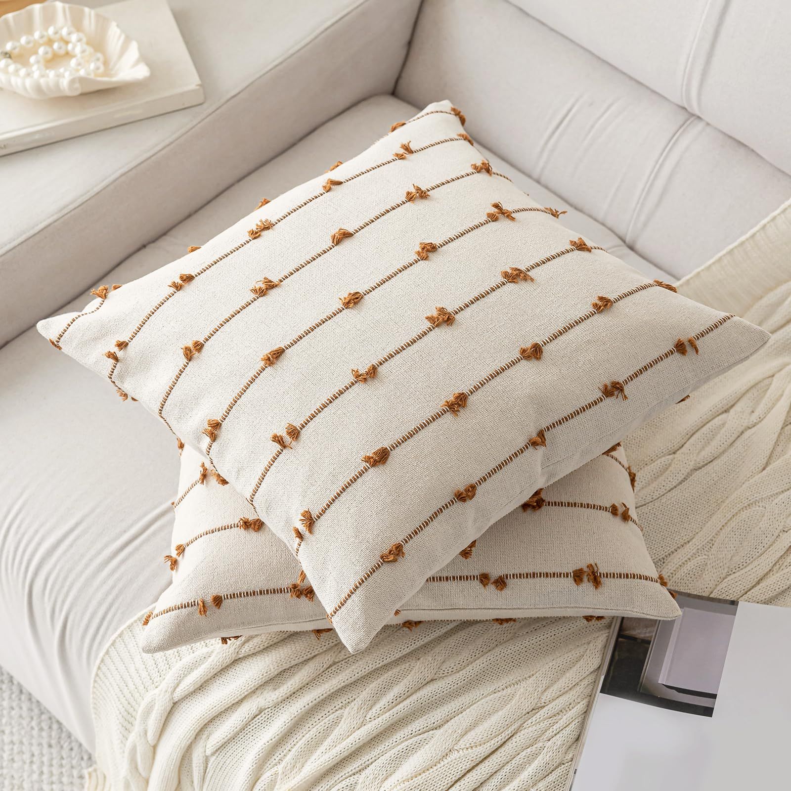 Boho Throw Pillow Covers 18x18 Set of 2 Modern Farmhouse Decorative Cushion view 2